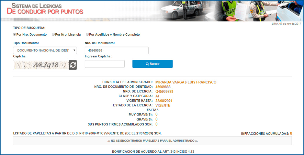 Sistema de licencias de conducir por puntos resultado